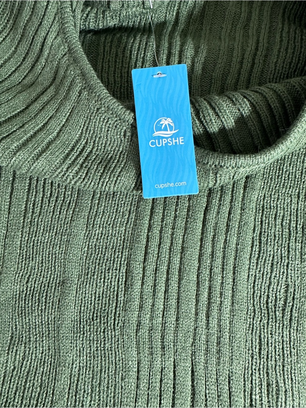 CUPSHE Green Rib One-Shoulder Sweater Womens Sz Medium  Olive Green - Picture 7 of 10
